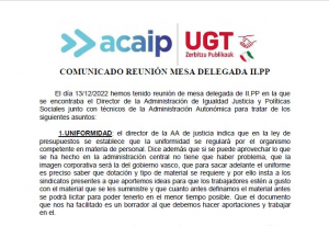Comunicado reunión Mesa delegada II.PP Pais Vasco