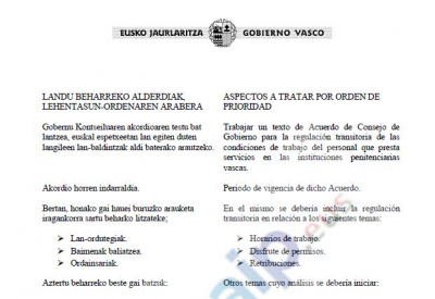 Convocatoria reunión con Gobierno vasco